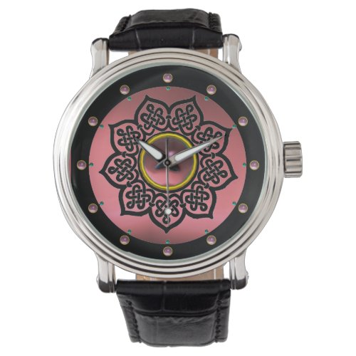 CELTIC KNOTS FLOWER AND PINK AMETHYST GEM STONES WATCH
