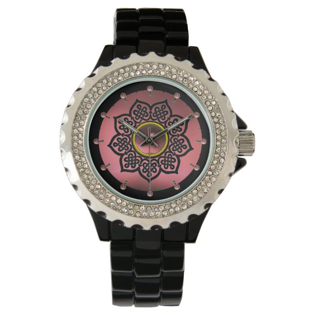 CELTIC KNOTS FLOWER AND PINK AMETHYST GEM STONES WATCH (Front)