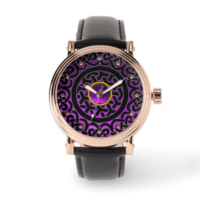 CELTIC KNOTS FLOWER AND PURPLE AMETHYST GEM STONES WATCH (Front)