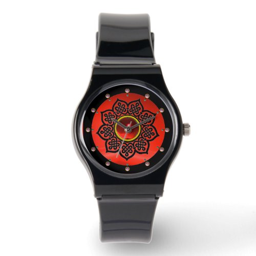CELTIC KNOTS FLOWER AND RED RUBY GEM STONES WATCH