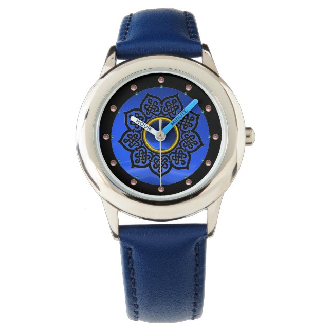 CELTIC KNOTS FLOWER BLUE SAPPHIRE GEM STONES WATCH (Front)