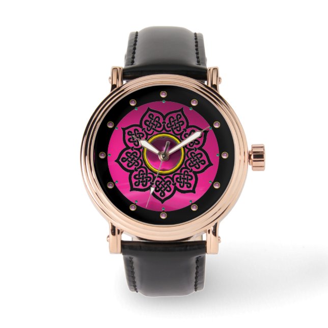 CELTIC KNOTS FLOWER PINK PURPLE AMETHYST GEMS WATCH (Front)