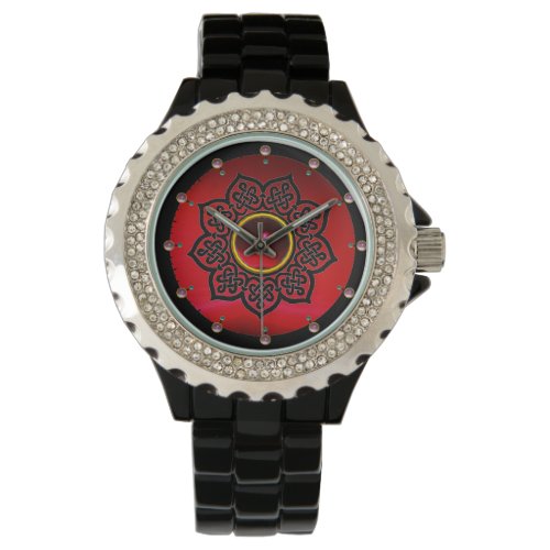 CELTIC KNOTS FLOWER  RED BURGUNDY RUBY GEM STONES WATCH