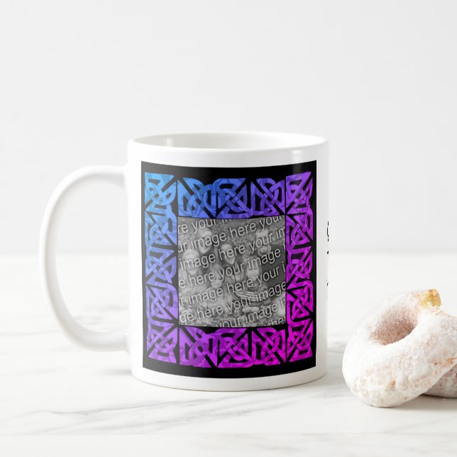 Celtic Knots Rainbow Personalized Photo Coffee Mug (With Donut)