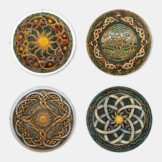 Celtic Knotwork and Sun Symbols Litha Coaster Set (Set)
