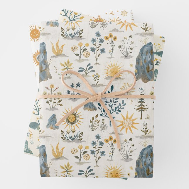 Celtic Knotwork and Sun Symbols Litha  Wrapping Paper Sheets (In situ)