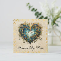 Celtic Knotwork Blue and Gold Heart Flat Card