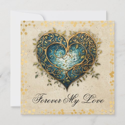 Celtic Knotwork Blue and Gold Heart Flat Card