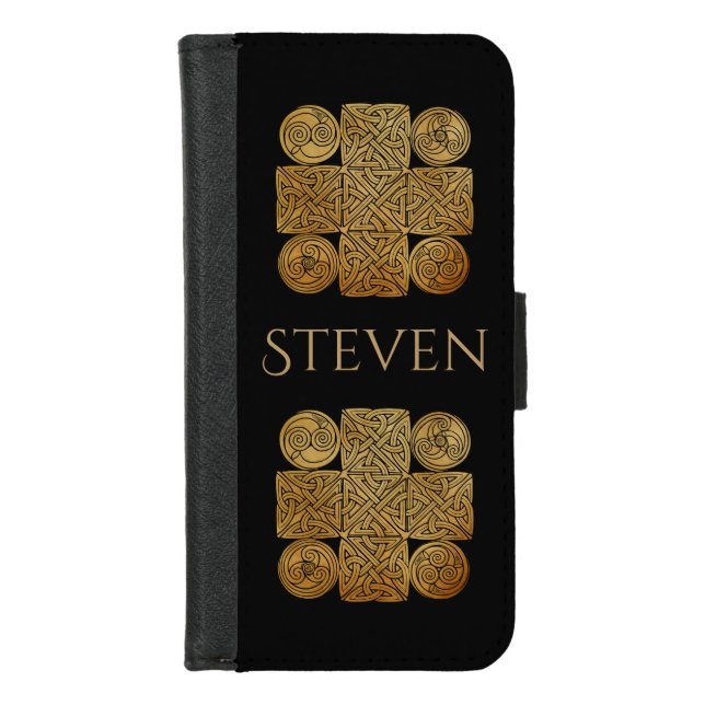Celtic Knotwork Cross Personalized iPhone Wallet Case (Front)