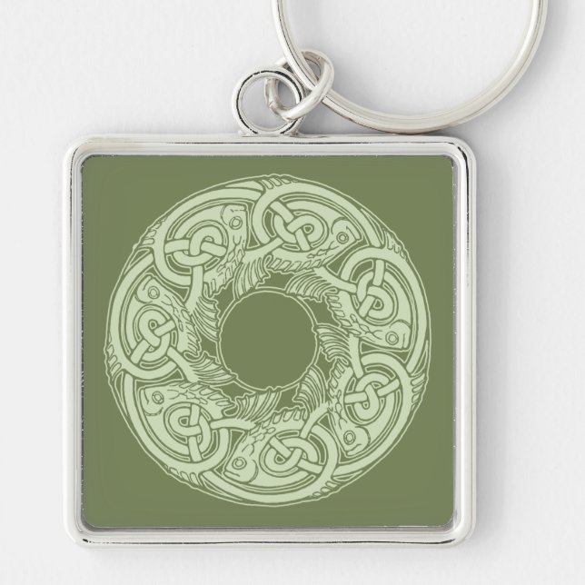 Celtic Knotwork Fish Design in Green Keychain (Front)