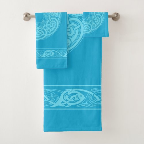 Celtic Knotwork Fish in Blue Bath Towel Set