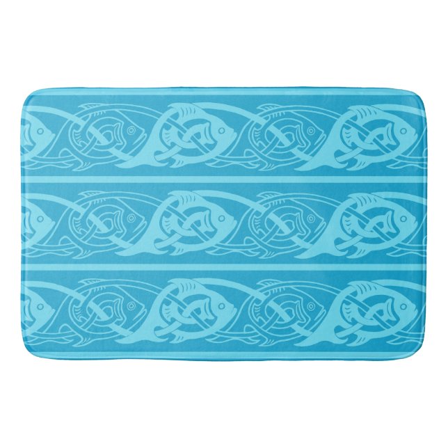 Celtic Knotwork Fish in Blue Bathroom Mat (Front)