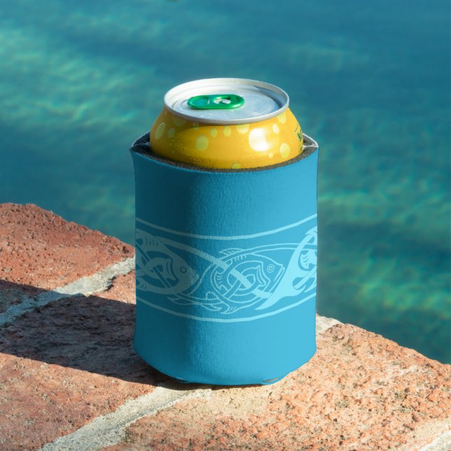 Celtic Knotwork Fish in Blue Can Cooler (In Situ Pool)