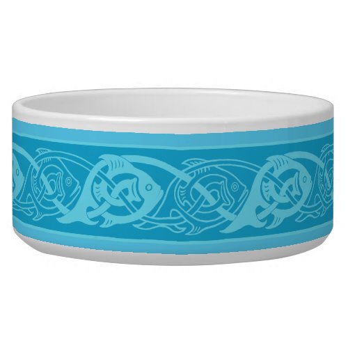 Celtic Knotwork Fish in Blue Ceramic Pet Bowl