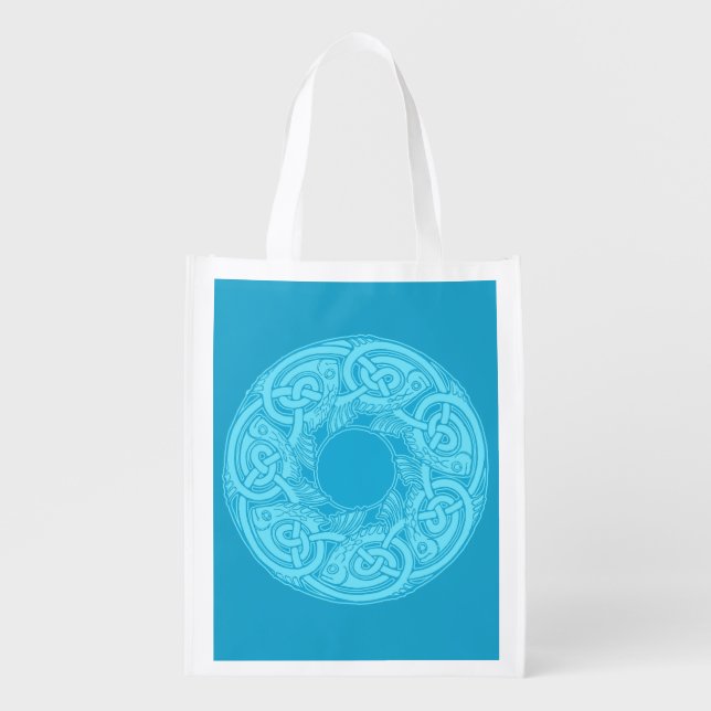 Celtic Knotwork Fish in Blue Grocery Bag (Front)