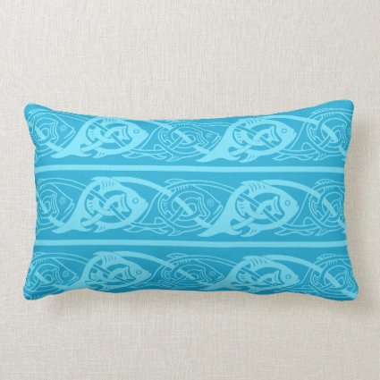 Celtic Knotwork Fish in Blue Lumbar Pillow