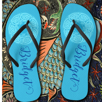 Celtic Knotwork Fish in Blue Personalized Flip Flops
