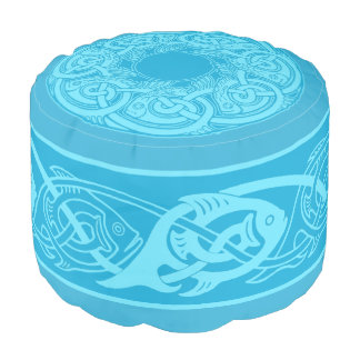 Celtic Knotwork Fish in Blue Pouf