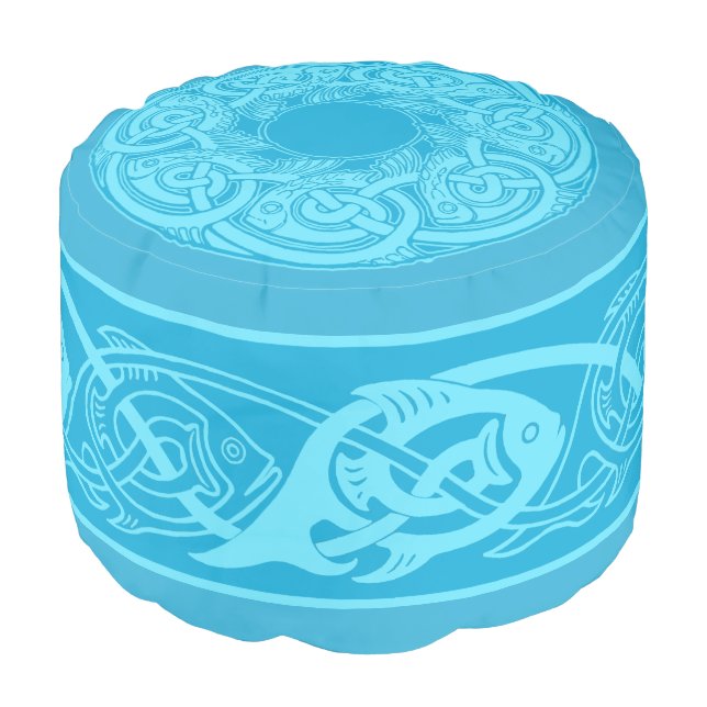 Celtic Knotwork Fish in Blue Pouf (Angled Front)