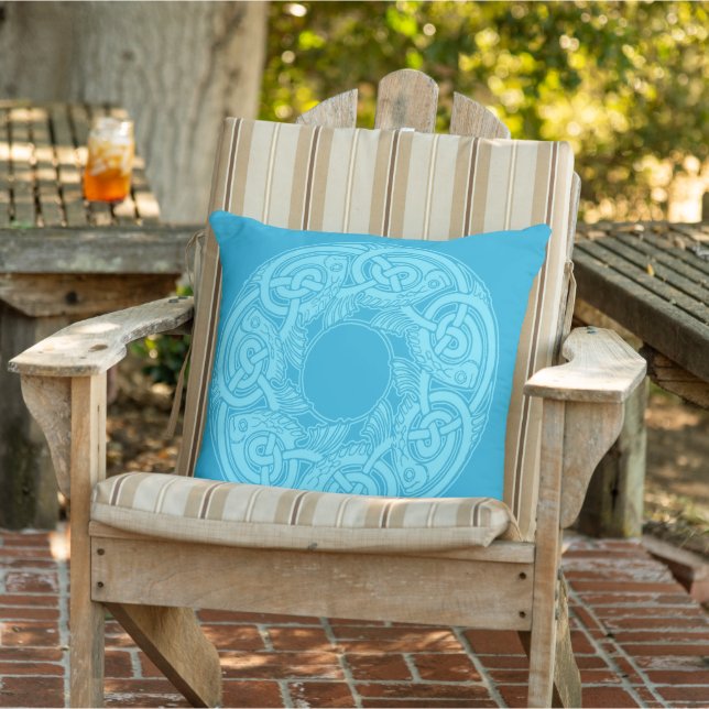 Celtic Knotwork Fish in Blue  Throw Pillow (Chair)