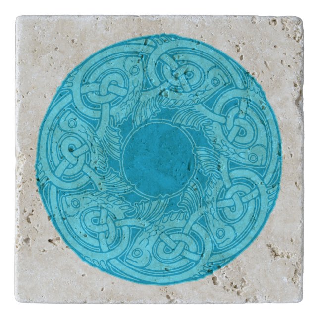 Celtic Knotwork Fish in Blue Trivet (Front)