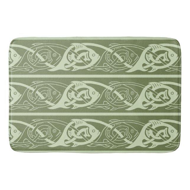 Celtic Knotwork Fish in Green Bathroom Mat (Front)