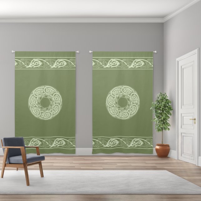 Celtic Knotwork Fish in Green Blackout Curtains (Wide)