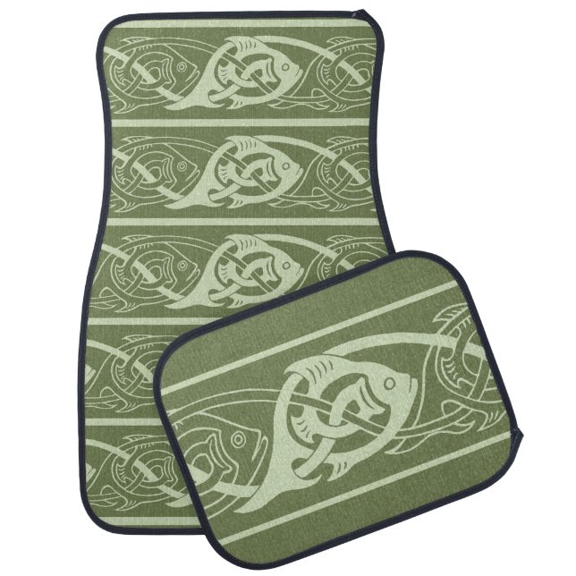 Celtic Knotwork Fish in Green Car Floor Mat (Set)