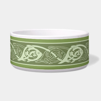 Celtic Knotwork Fish in Green Ceramic Pet Bowl