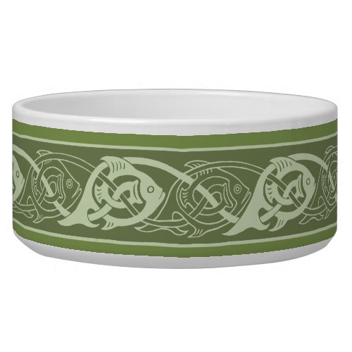 Celtic Knotwork Fish in Green Ceramic Pet Bowl