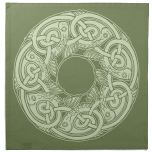Celtic Knotwork Fish in Green Cloth Napkin