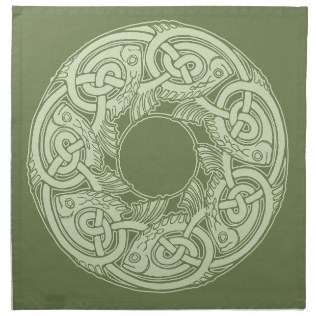 Celtic Knotwork Fish in Green Cloth Napkin (Front)