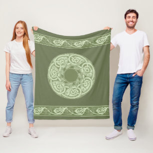 Celtic Knotwork Fish in Green Fleece Blanket