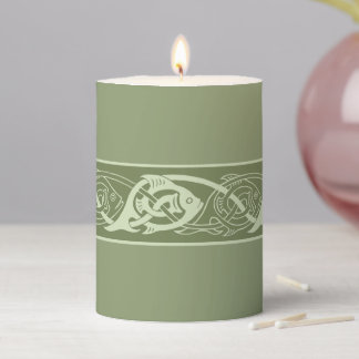 Celtic Knotwork Fish in Green  Pillar Candle
