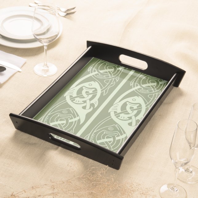 Celtic Knotwork Fish in Green Serving Tray (Front)