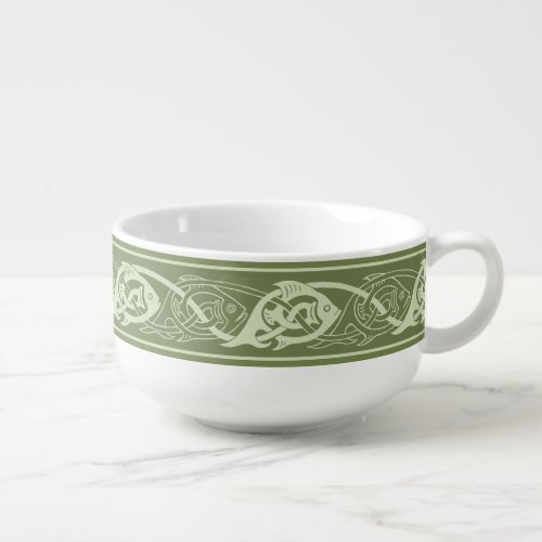 Celtic Knotwork Fish in Green Soup Mug