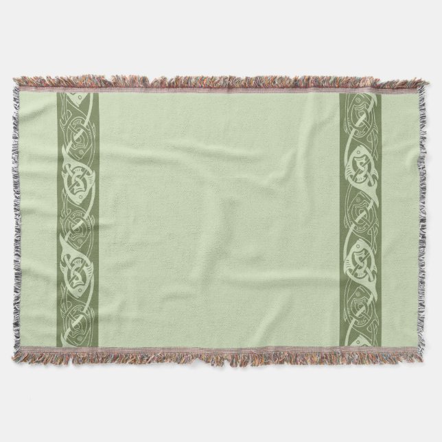 Celtic Knotwork Fish in Green Throw Blanket (Front)