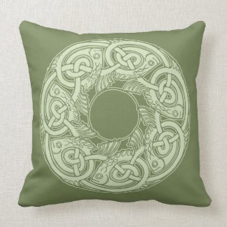 Celtic Knotwork Fish in Green Throw Pillow
