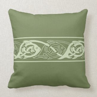 Celtic Knotwork Fish in Green Throw Pillow