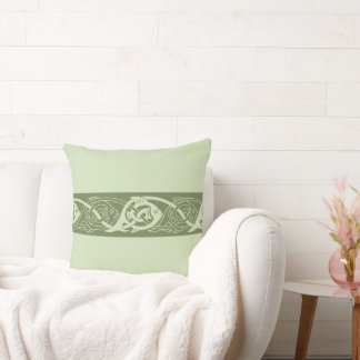 Celtic Knotwork Fish in Green Throw Pillow