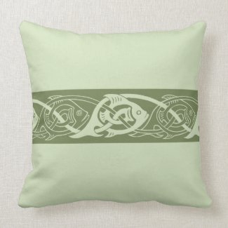 Celtic Knotwork Fish in Green Throw Pillow