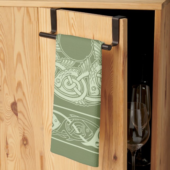 Celtic Knotwork Fish in Green Towel (Thirds Fold)