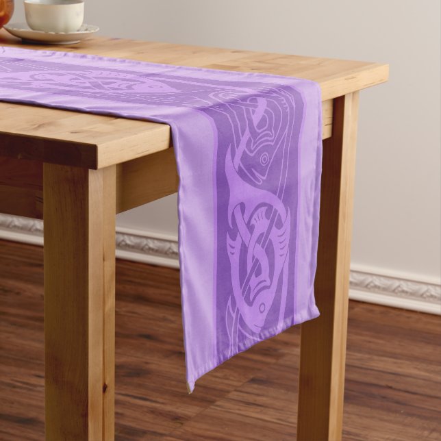 Celtic Knotwork Fish in Purple Long Table Runner (In Situ)