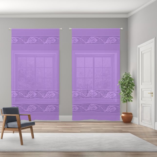 Celtic Knotwork Fish in Purple  Sheer Curtains (Wide)