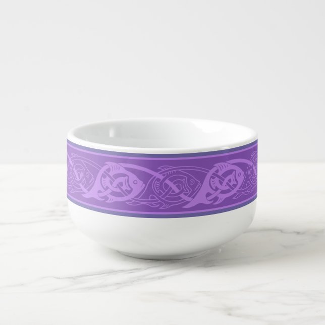 Celtic Knotwork Fish in Purple Soup Mug (Front)