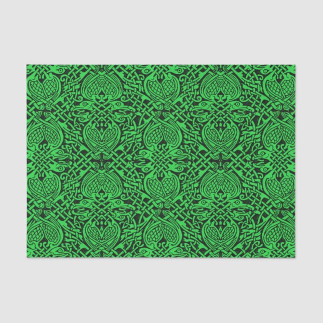 Celtic Knotwork in Green and Black Tissue Paper (Front)