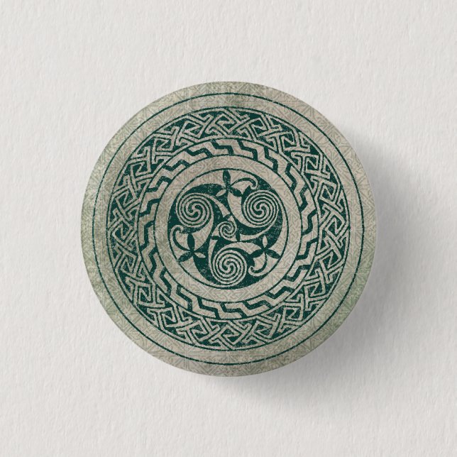 Celtic Knotwork Irish Medallion Pattern in Green Button (Front)