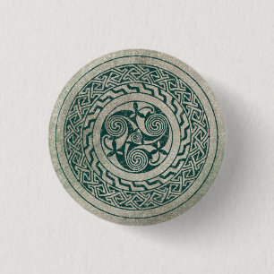 Celtic Knotwork Irish Medallion Pattern in Green Button