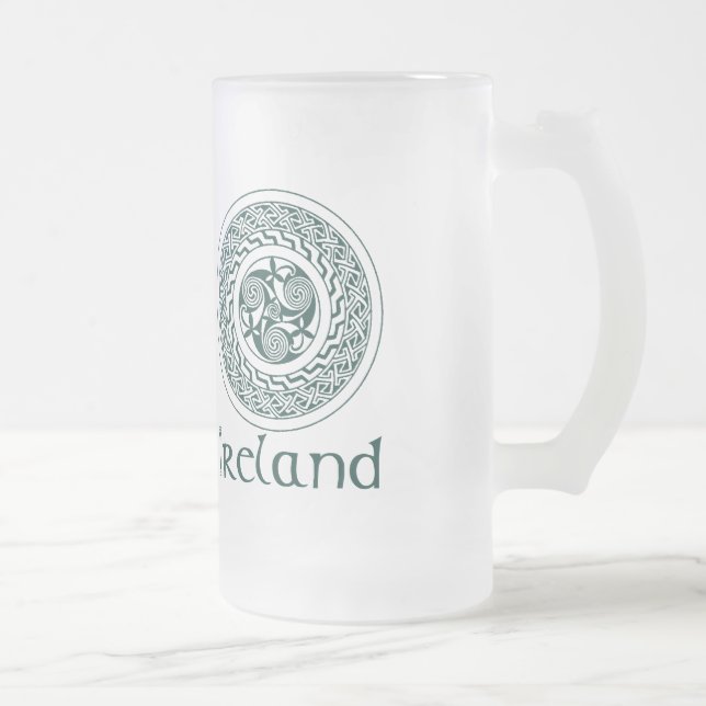 Celtic Knotwork Irish Medallion Pattern in Green Frosted Glass Beer Mug (Right)