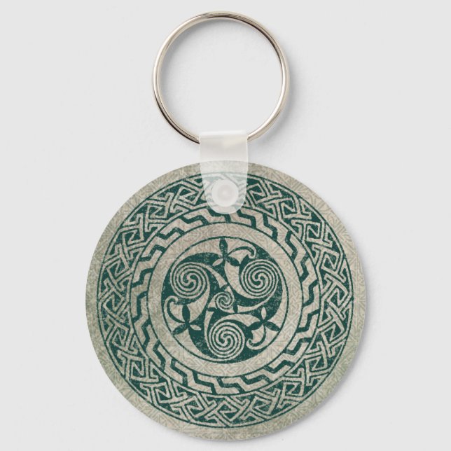 Celtic Knotwork Irish Medallion Pattern in Green Keychain (Front)